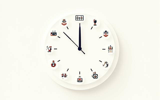 Une horloge stylisée entourée d'icônes d'efficacité et de productivité