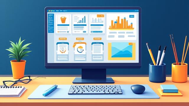 Illustration d'outils d'apprentissage numériques: ordinateur portable, tablette et icônes d'analyse et de design.